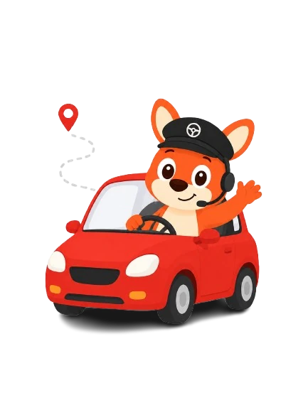 Roo happily driving a GoTeens car