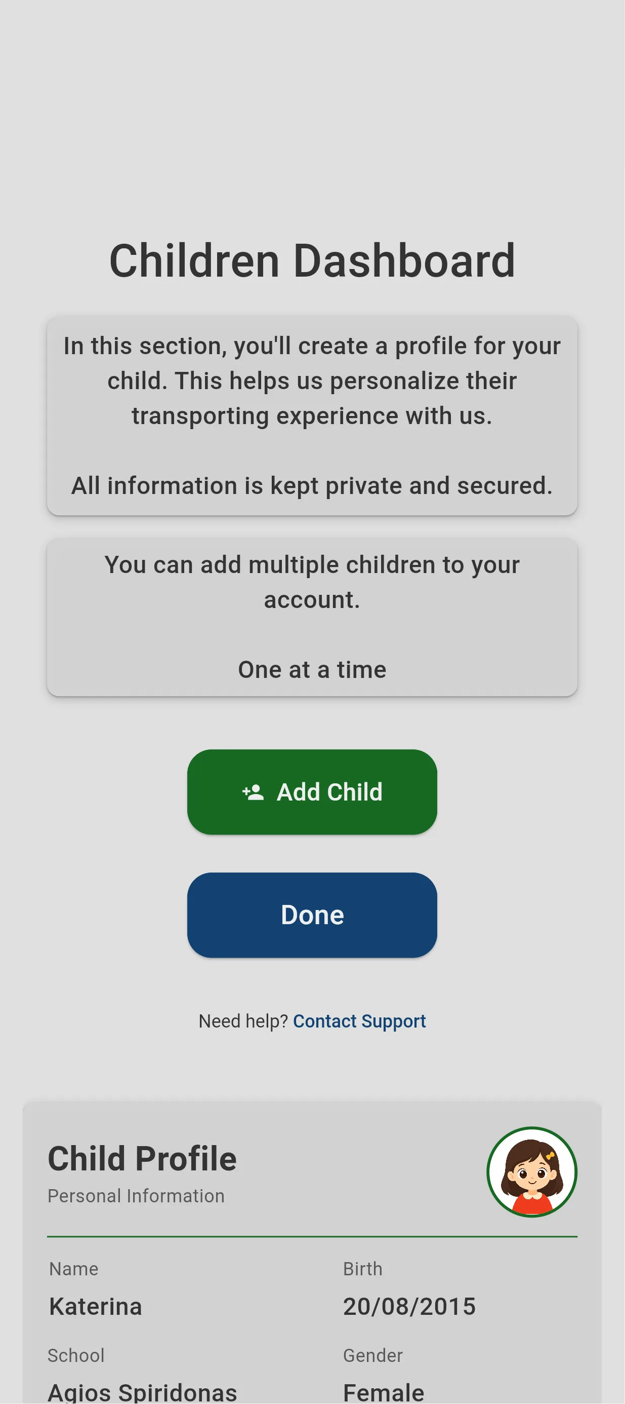 GoTeens screen listing all of a parent’s children in one account